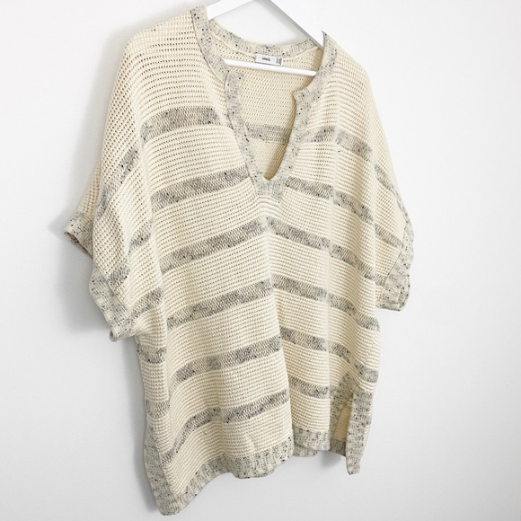 Vince XS/S Cotton Cream & Black Stripe Oversized Knit V-neck Sweater Kaftan - Picture 2 of 7